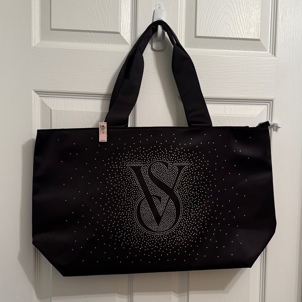 NWT Victoria’s Secret Black Tote Bag with Rhinestone Design